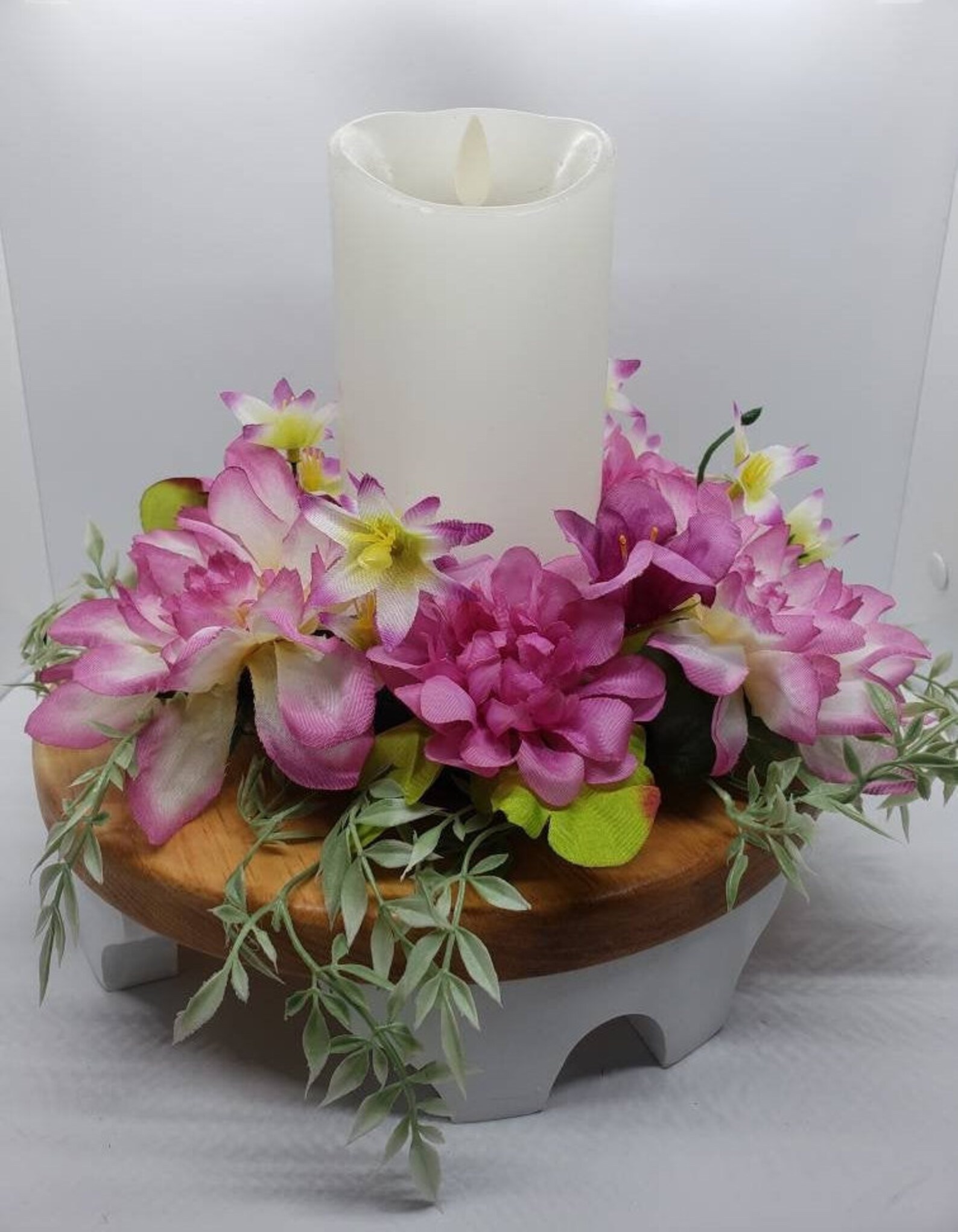 Candle Ring Wreath Floral Pillar Base Assortment of Magenta Etsy