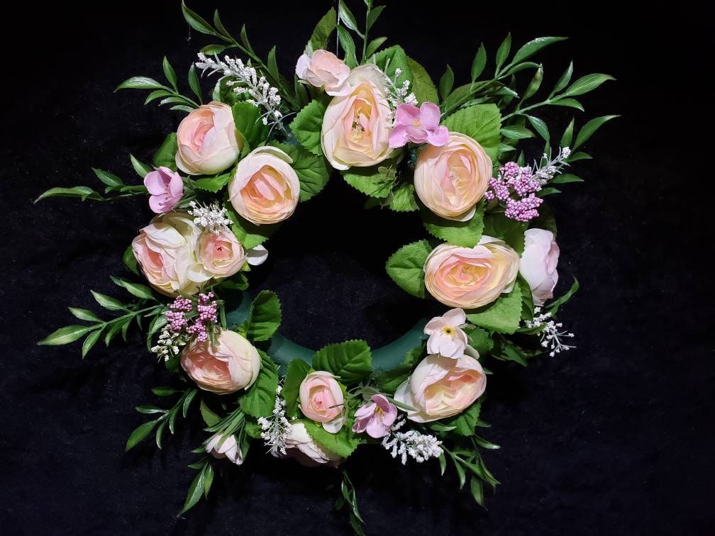 Wreath Candle Ring 12 Floral Ivory and Light Coral Etsy