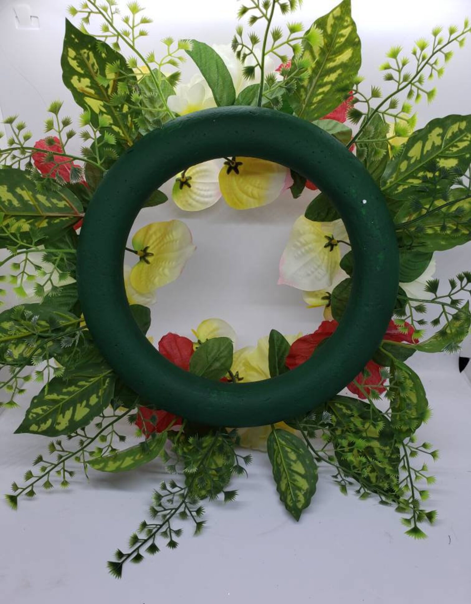 13 Floral Wreath Candle Ring Base, Red Hibiscus and Yellow Petunias Etsy