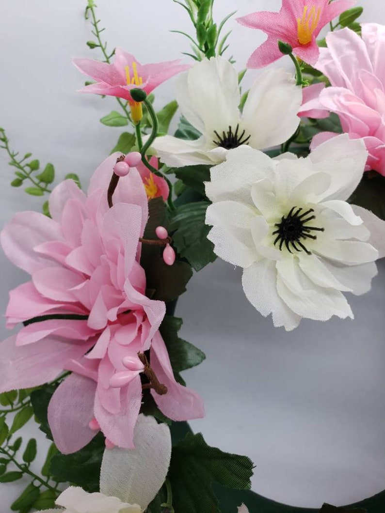 13 Floral Wreath Candle Ring Base, Pink and White Shades of Dahlias and Poppy Etsy