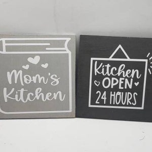 Tiered Tray Kitchen Decor Wood Accent Sign, Shelf Sitter, Home Decorative Sign, Mom&#39;s Kitchen, Kitchen Open 24 Hours