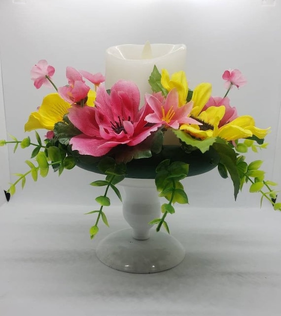 6 Pcs Mini Floral Candle Rings - Spring Summer Wedding Decor, 10cm Inner Diameter, Artificial Flower Wreaths