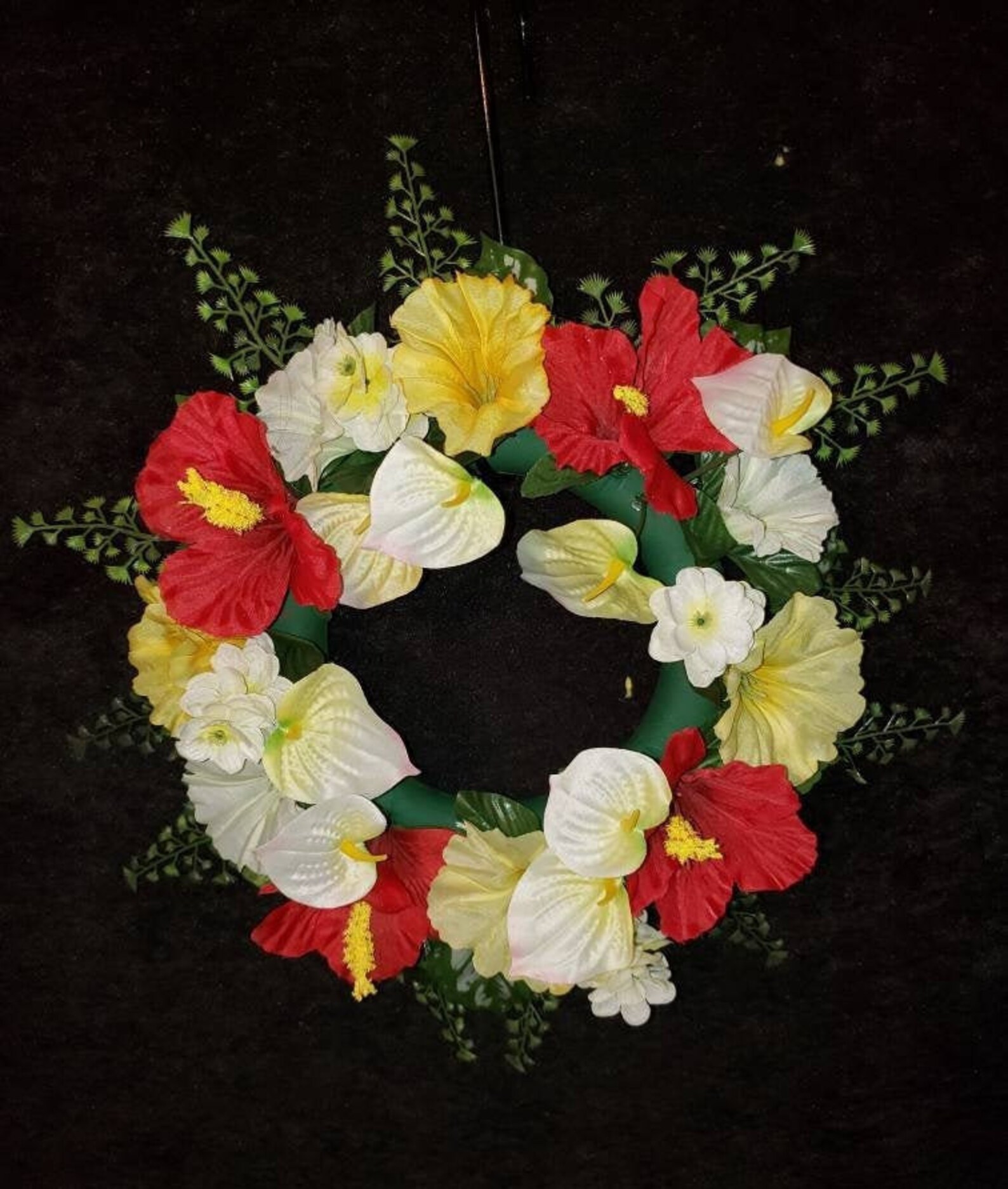 13 Floral Wreath Candle Ring Base, Red Hibiscus and Yellow Petunias Etsy