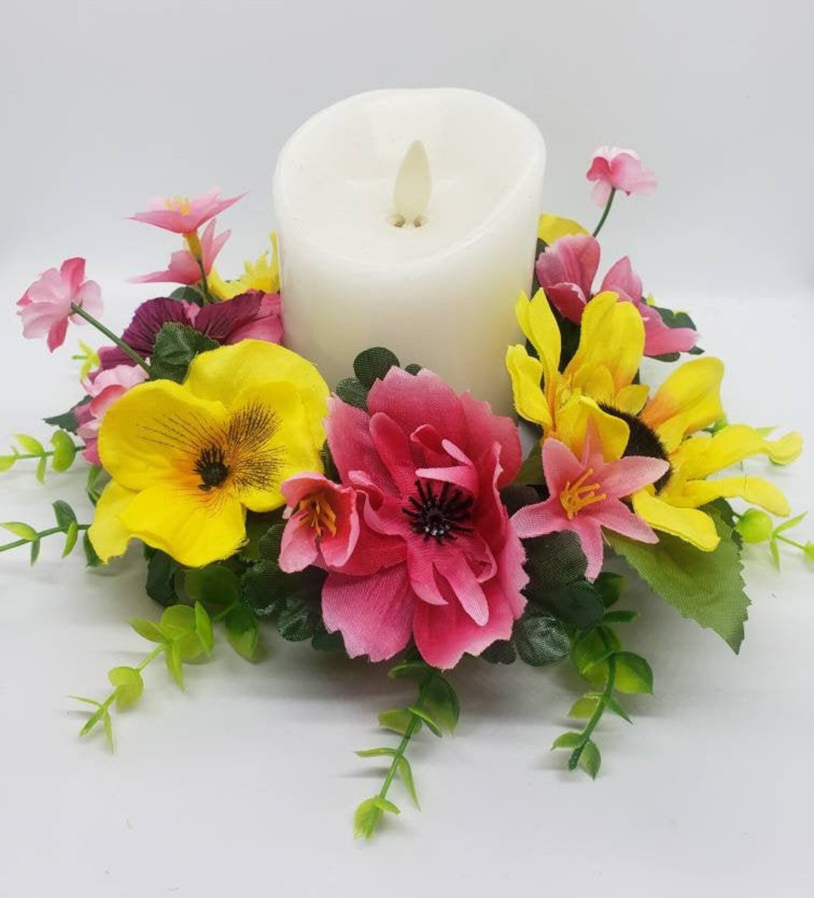 Candle Ring Candle Wreath Floral 3 Inch Pillar Candle Base Etsy