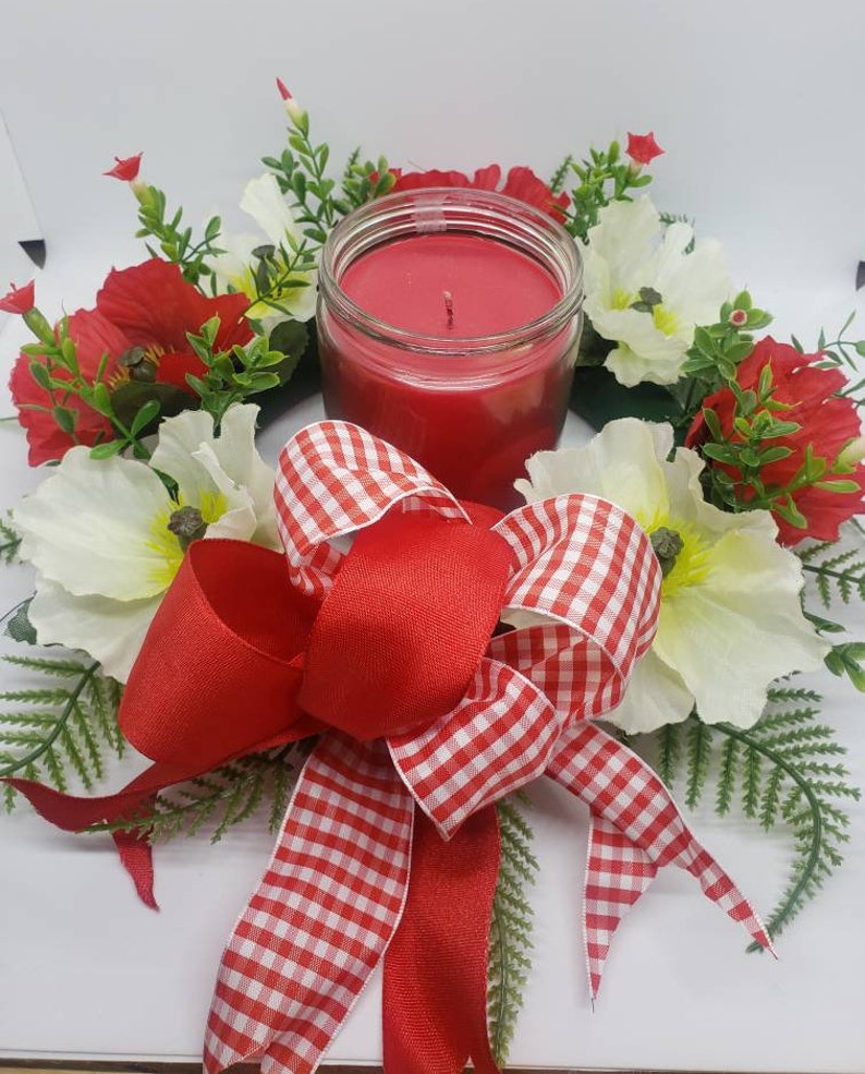 13 Floral Wreath Red and White Poppies With Bow - Etsy