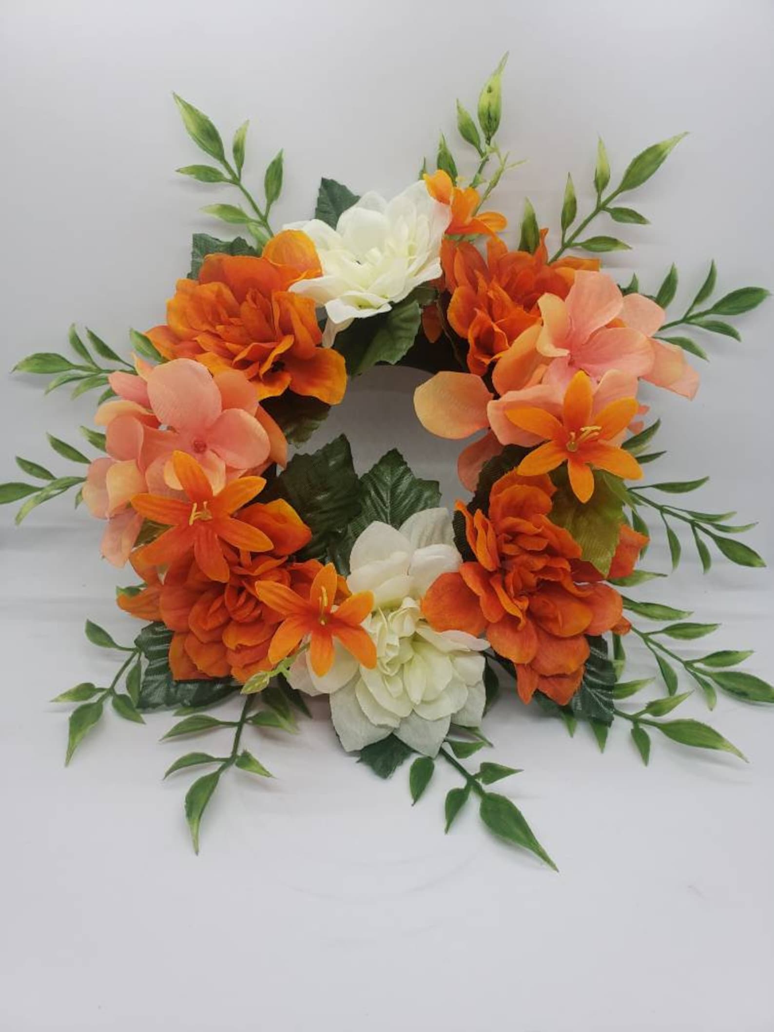 Candle Ring Wreath Floral Pillar Base Assortment of Coral Etsy