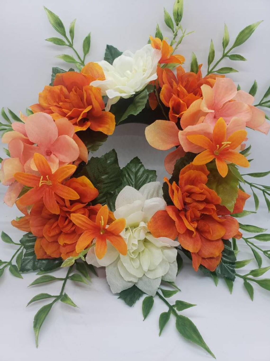 Candle Ring Wreath Floral Pillar Base Assortment of Coral Etsy