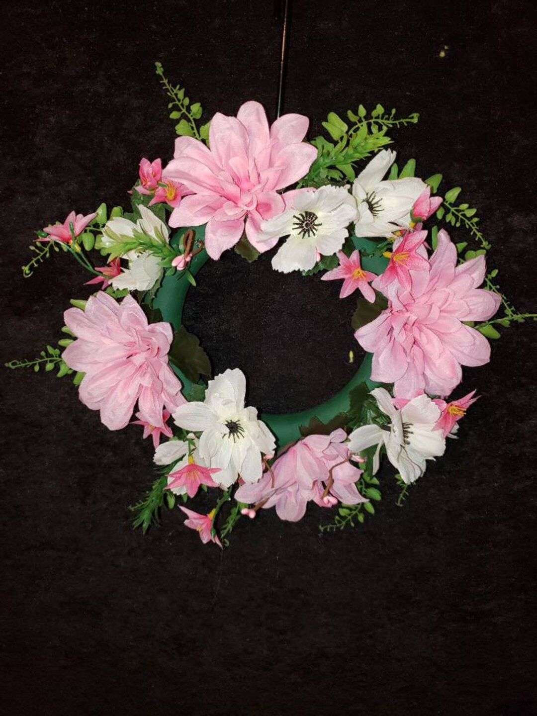 13 Floral Wreath Candle Ring Base, Pink and White Shades of Dahlias and Poppy Etsy
