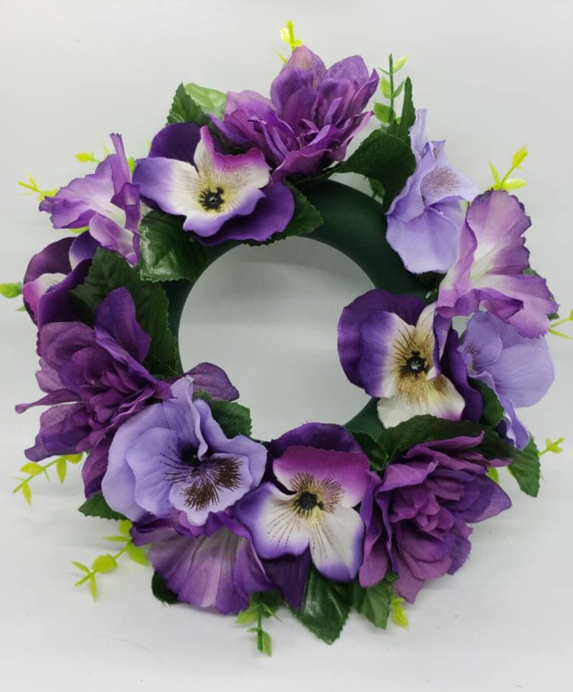 Candle Ring Wreath Floral Pillar Base Shades of Purple Etsy