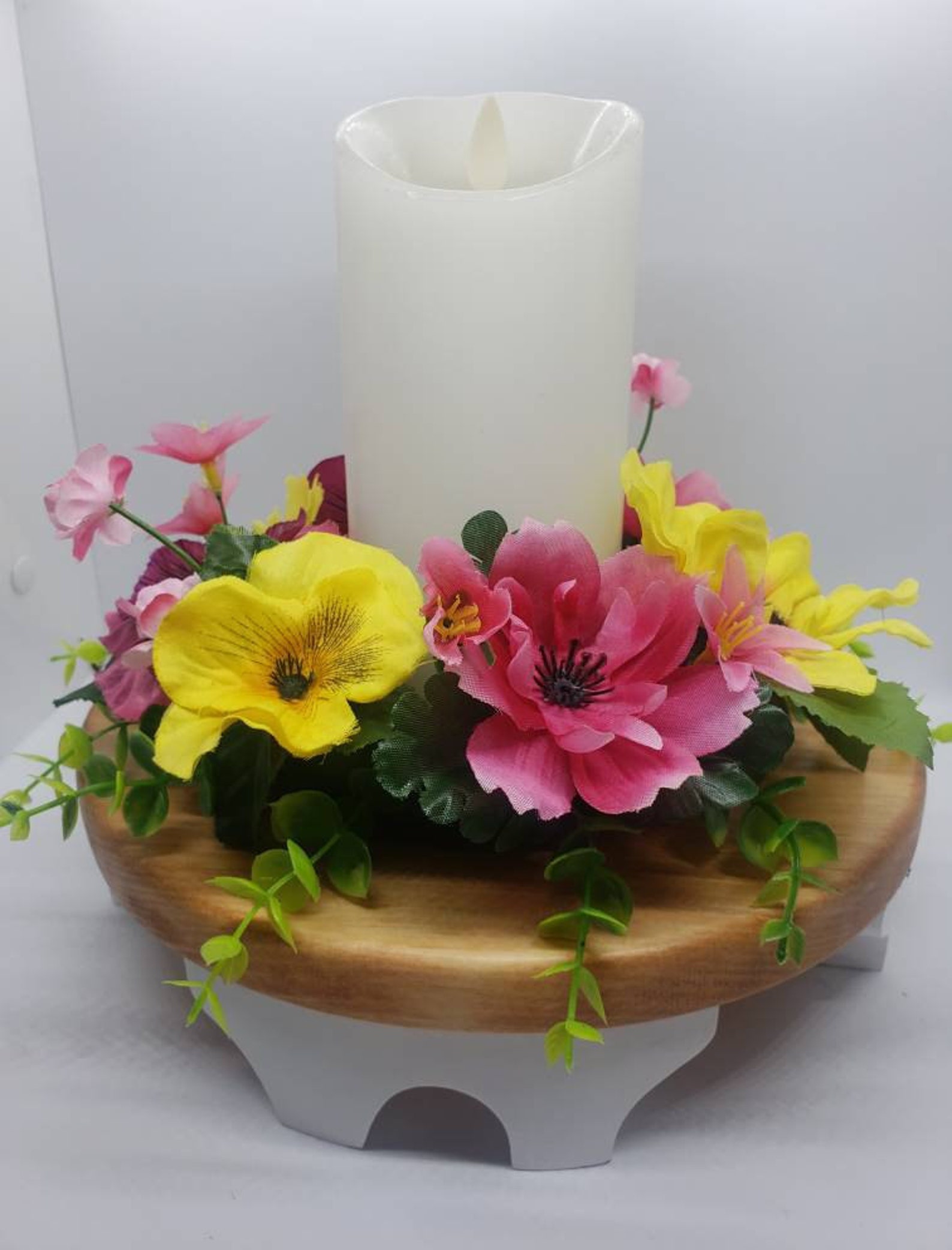 Candle Ring Candle Wreath Floral 3 Inch Pillar Candle Base Etsy