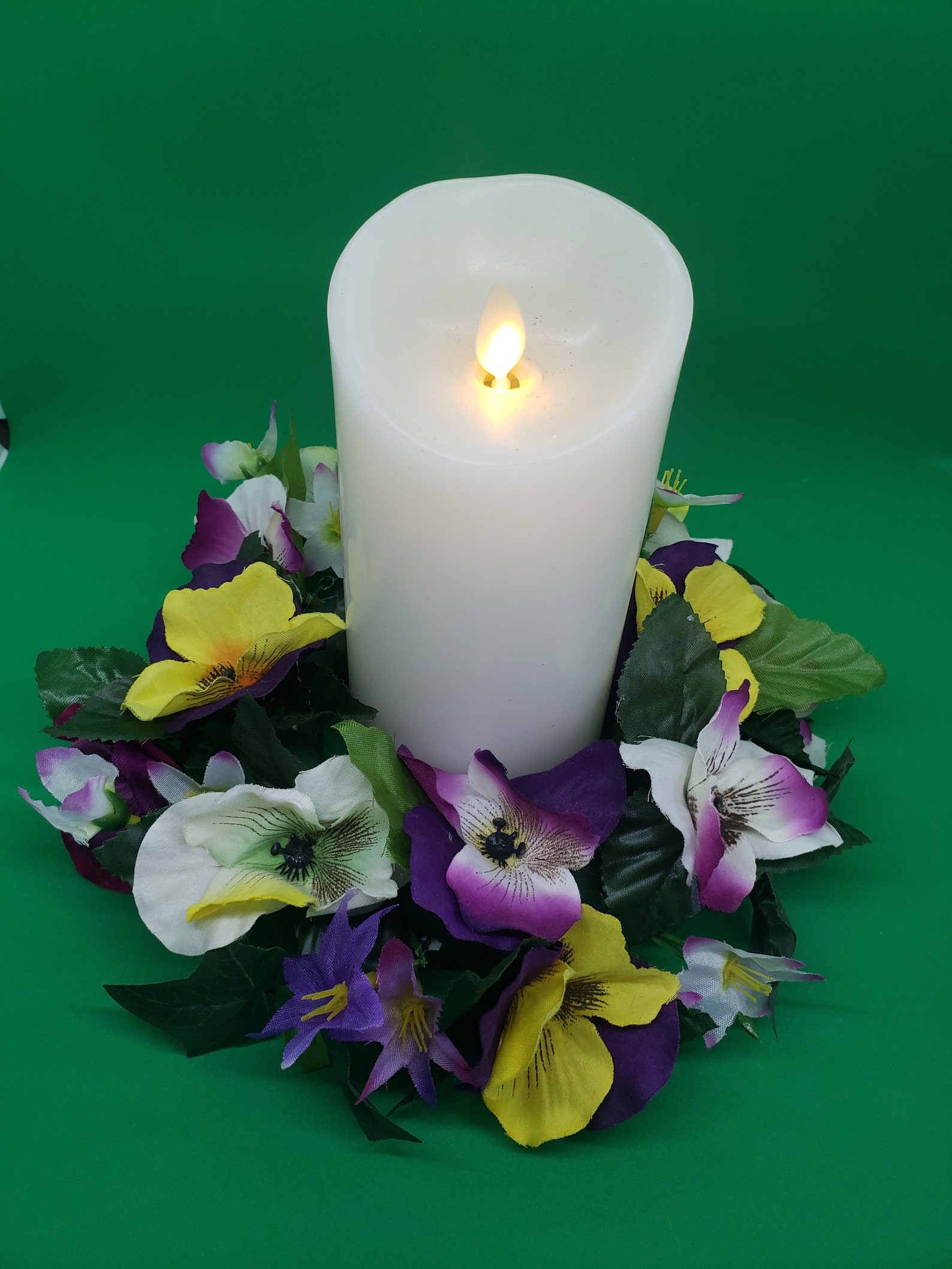 Candle Ring Wreath Centerpiece Floral Purple Yellow & White Etsy