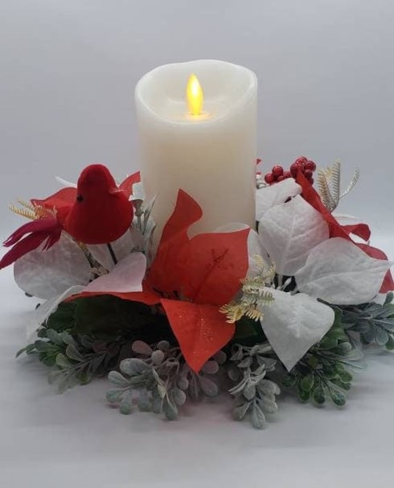 For Pillars 4-Piece Christmas Candle Wreath Set Mini Pinecone