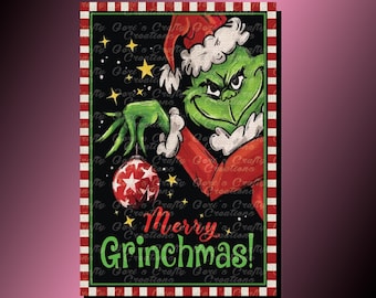 Green Monster Merry Grinchmas 8" x 12" Wreath Sign