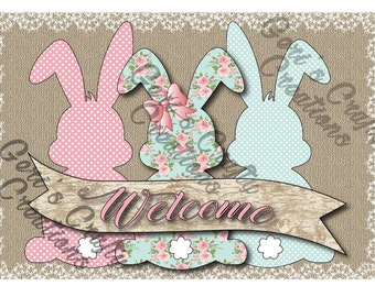 Ganz Easter 15.75 inches Length x 11 inches Height Wooden Hanging Bunny Sign Welcome Decoration EA14366 Ganz Easter 15.75 inches Length x 11 inches Height Wooden Hanging Bunny Sign Welcome Decoration EA14366