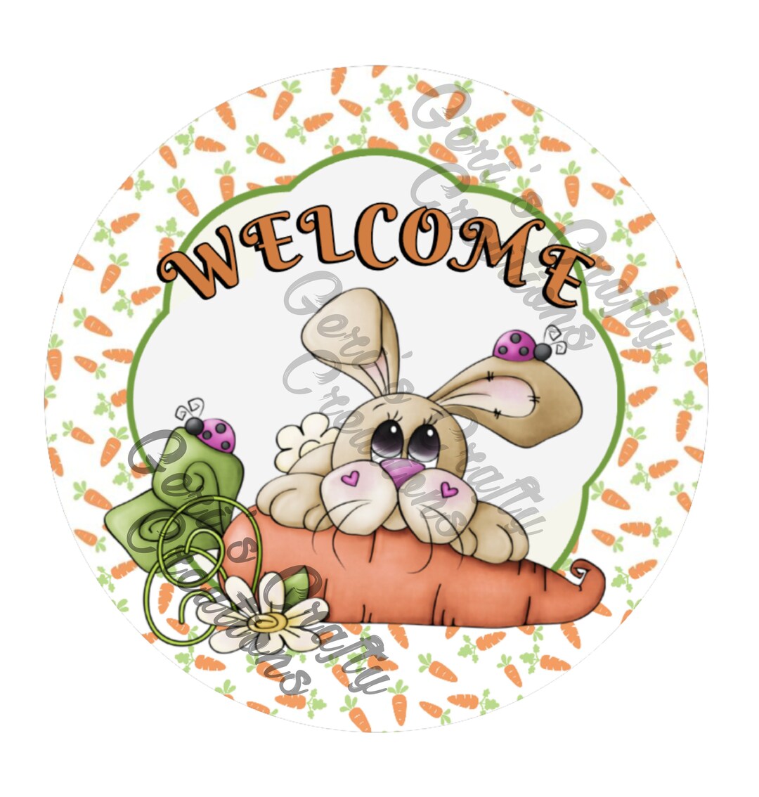 Welcome Spring Bunny Wreath Sign, Bunny and Carrots Wreath Sign ...