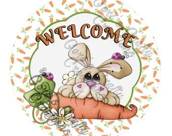 Welcome Spring Bunny Wreath SIgn, Bunny and Carrots Wreath Sign, Welcome Sign, Spring Sing, Easter Sign