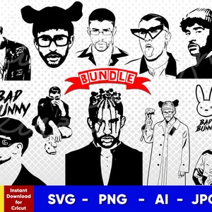 BUNDLE Bad Bunny Svg, png, jpg, ai / stencil / silhouette / digital download modello di file tagliato per Cricut