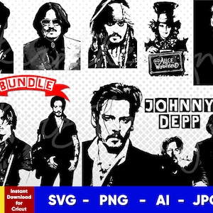 BUNDLE Johnny Depp Svg, Png, Jpg, Ai | Stencil | Silhouette | Digital Download cut file template for Cricut