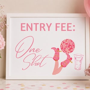 Cartel de entrada para chupito único / Cartel para fiesta de cumpleaños número 18 o 21 / Cartel para chupitos de despedida de soltera / Decoración de fiesta imprimible rosa / Descarga digital / Tema vaquero