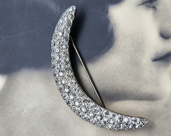 Beautiful Genuine 1930s Art Deco Celestial Moon and Stars Rhinestone Brooch Pin Fantastic Condition