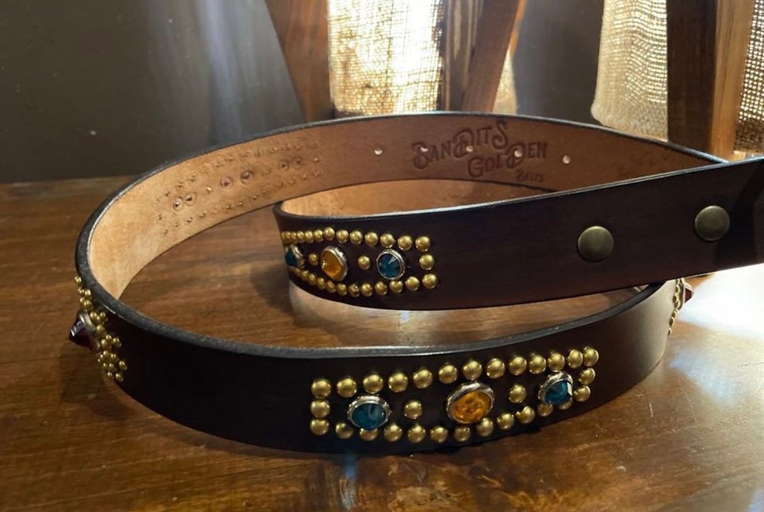 1930's～OLD STUDDED JEWEL LEATHER BELT No.300 Handmade Vintage Reproduction Studded Jeweled Cowboy