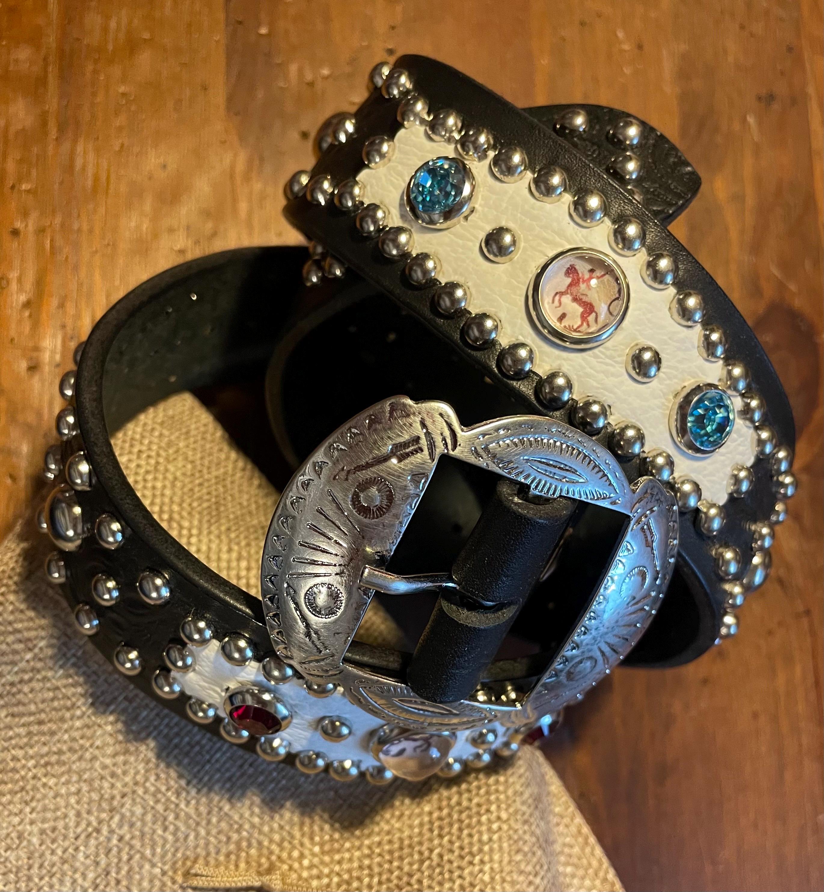 Western bedazzled Swarovski crystal leather belt with jeweled and metal accents BELTROAD Rhinestone Goth Bling Belts for Women and Men  main image 2
