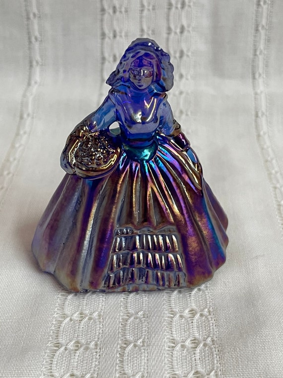Boyd Glass Miniature Lady Glass Figurine Blue Carnival Glass Etsy