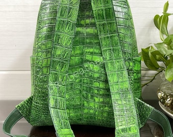 Handmade Green Leather backpack - Travel Bag - School Bag- Bag handmade - Made to Order - Custom made