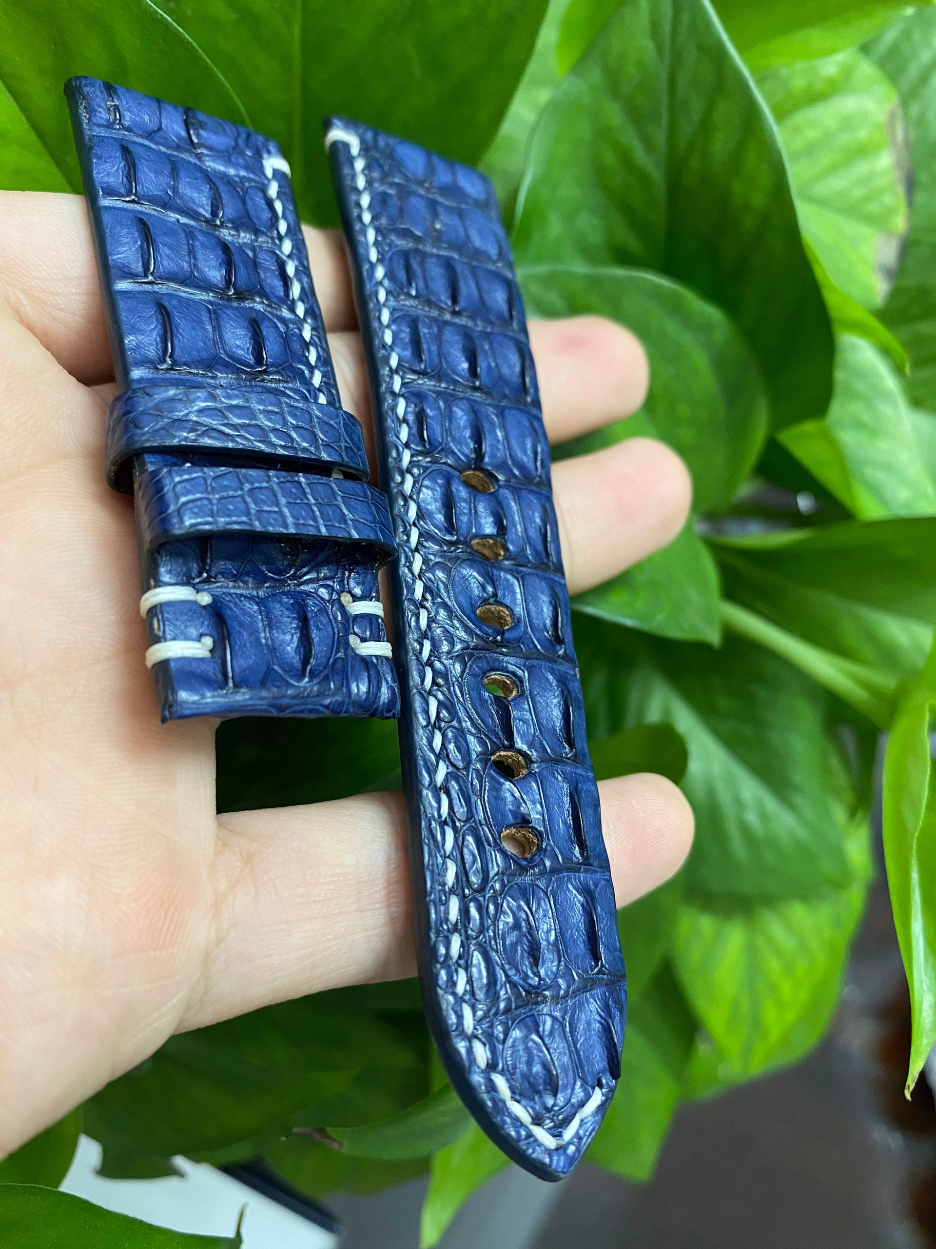 Blue Navy Crocodile leather watch strap handmade Etsy