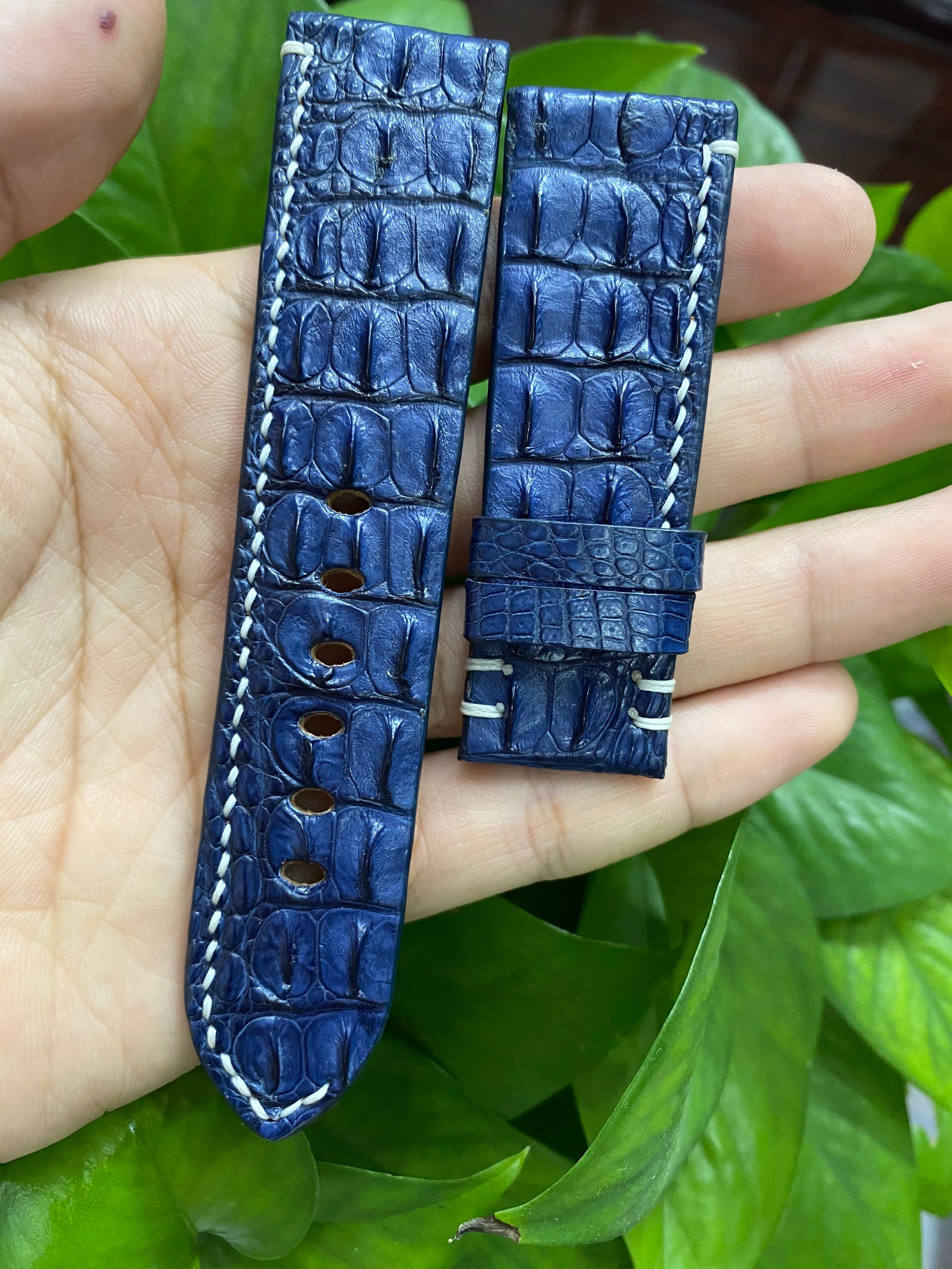 Blue Navy Crocodile leather watch strap handmade Etsy