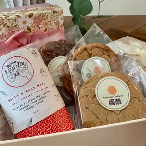 Caja de regalo con té y galletas – Galletas gourmet y té a granel – Regalo para el Día de la Madre, etiqueta de té personalizada, entrega en Los Ángeles, envíos a todo el país.