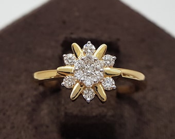 Star shaped flower Round Diamond Ring | 14kt Gold Flower Motif Ring | Classic Design Engagement Ring | Ethereal Cluster Diamond Wedding Ring