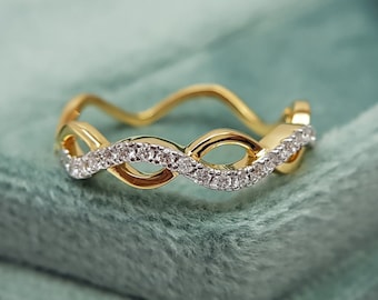 Intertwined Diamond Ring. Braided Engagement Gold Ring. Interweaved Diamond Gold everyday Ring. Infinity Double Knit Diamond Ring for Women