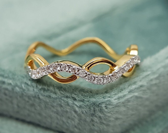 Featured listing image: Intertwined Diamond Ring. Braided Engagement Gold Ring. Interweaved Diamond Gold everyday Ring. Infinity Double Knit Diamond Ring for Women