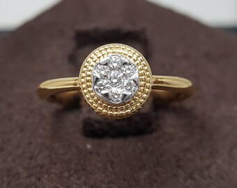 Vintage Floral Fine Diamond Ring | 14Kt Yellow Gold Round Flower Ring | Antique Design Wedding Ring | Brilliant Cut Diamond Engagement Ring