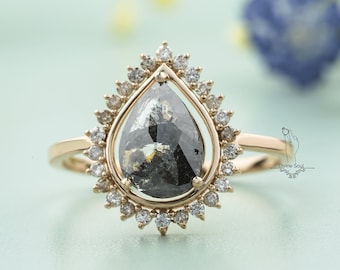 Salt and Pepper Diamond Ring | 14kt Rose Gold Ring | Vintage Wedding Ring | Unique Engagement Ring | Galaxy Diamond | Natural Diamond Ring