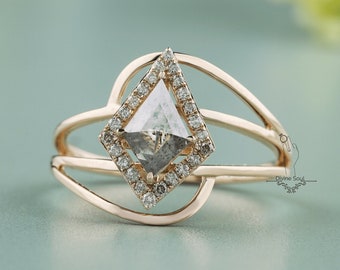 Kite Salt and Pepper Engagement Ring | Natural Diamond Rose Gold Engagement Rings | Unique Diamond Wedding Ring