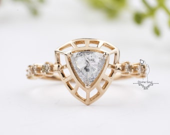 Trillion Diamond Engagement Ring | Vintage Promise Ring | Triangle Cut Salt and Pepper Diamond Ring | Wedding Ring for Modern Brides