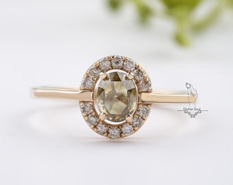 Vintage Engagement Ring | Canary Yellow Natural Unique Diamond Ring | 14kt Rose Gold Ring | Oval Salt and Pepper Diamond Ring Engagement