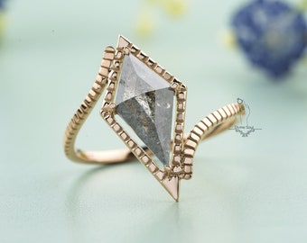 1.65Ct Salt and Pepper Engagement Ring with Unique Band Design | Diamond Sterling Silver Ring | Unique Diamond Ring for Women