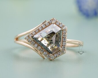Salt and Pepper Diamond Ring | Raw / Uncut Diamond Ring | Simple Crystal Promise Ring | 14KT Rose Gold Engagement Ring for Woman