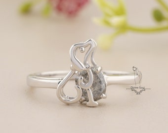 Sterling Silver Pet Dog Ring with Salt and Pepper Diamond | Oval Salt and Pepper Ring | Dog Mom / Dad Unique Ring | Gift for Pet Lovers