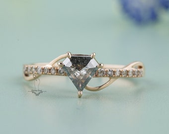 Salt and Pepper Diamond Ring |Natural Raw diamond cut Diamond Wedding Ring| Simple Everyday Promise Ring | Intertwining gold Engagement Ring