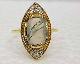 Moss Agate Diamond Ring