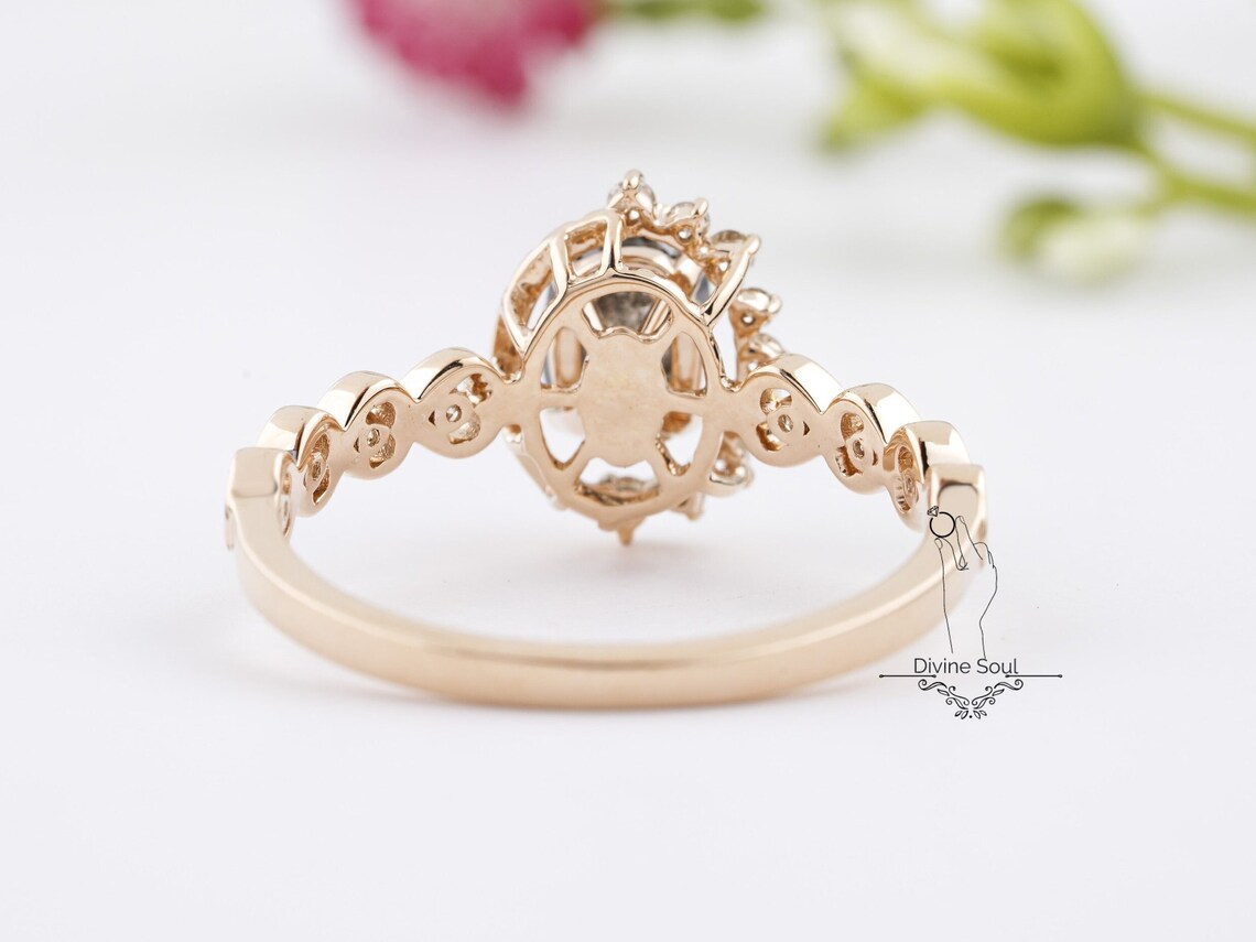 Oval Salt and Pepper Engagement Ring Vintage Wedding Ring Etsy