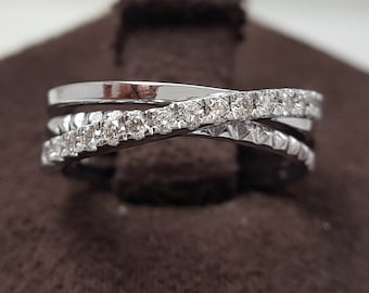Three Band Diamond Ring | Triplet Engagement Band | Pyramid Spike Gold Ring | Classic Shimmering Diamond Ring | Ageless Design Wedding Ring
