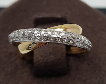 Criss Cross Band Diamond Ring | X Men Diamond Ring | Double Cross Engagement Ring | Wedding Ring for Her |Interlaced Double Band Gold Ring