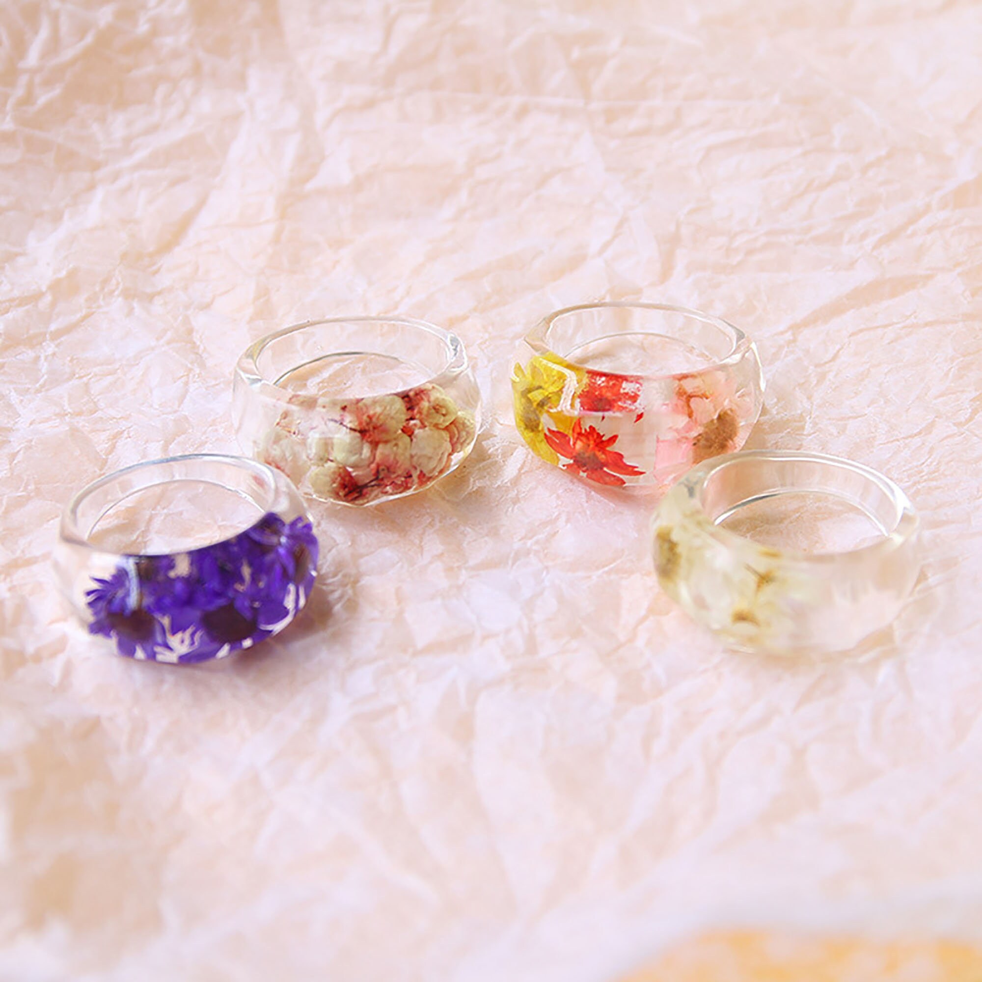 Transparent Epoxy Flower Ring Dry Flower Ring Acrylic Flower Etsy
