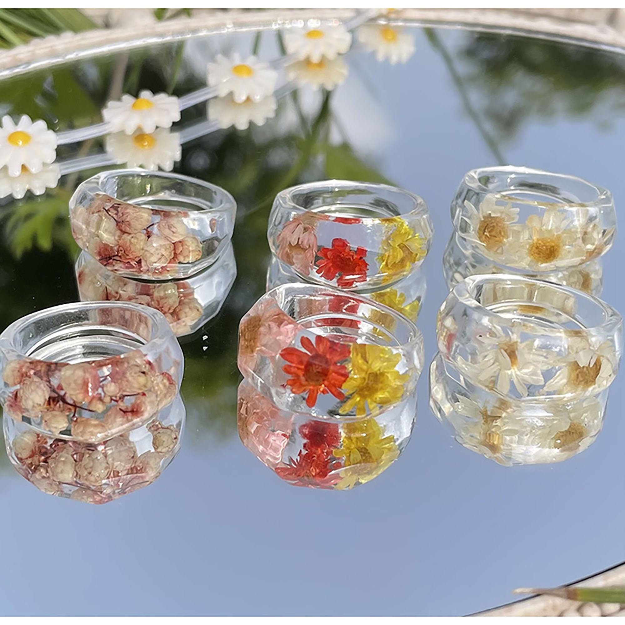 Transparent Epoxy Flower Ring Dry Flower Ring Acrylic Flower Etsy