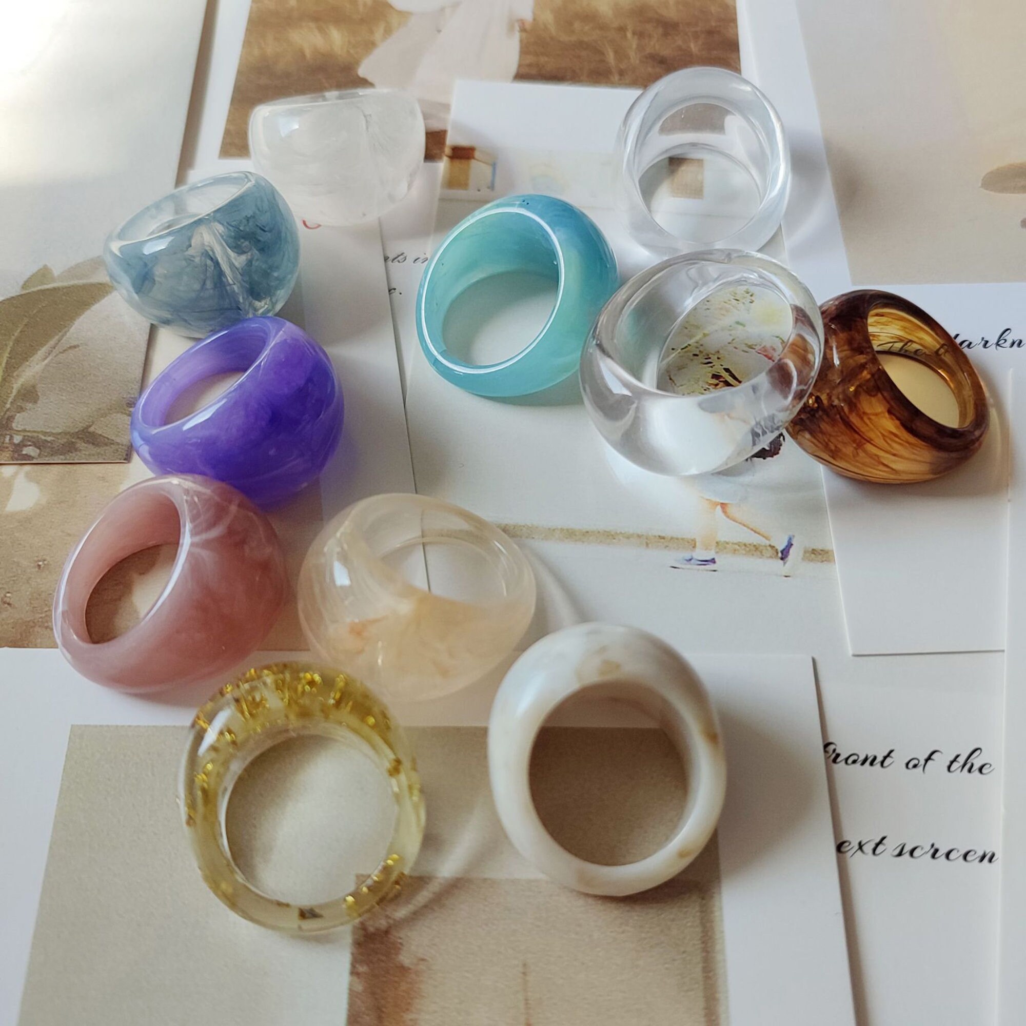 Minimalist Chunky Rings Funky Acrylic Ring Retro Resin Rings